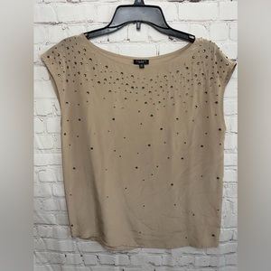 NWOT TALBOTS 100% Silk Rhinestone Top XS Tan Shell